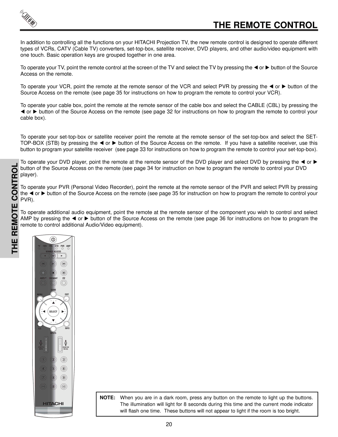 Hitachi 57S715, 51S715 important safety instructions Remote Control 