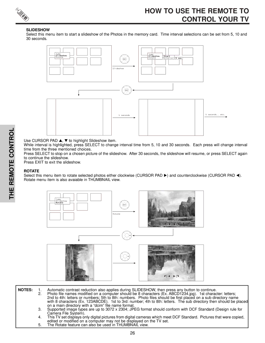 Hitachi 57S715, 51S715 important safety instructions Slideshow, Rotate 