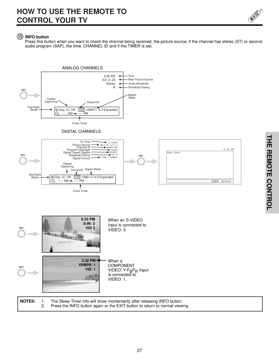 Hitachi 51S715, 57S715 important safety instructions Info button, When an S-VIDEO, Video 