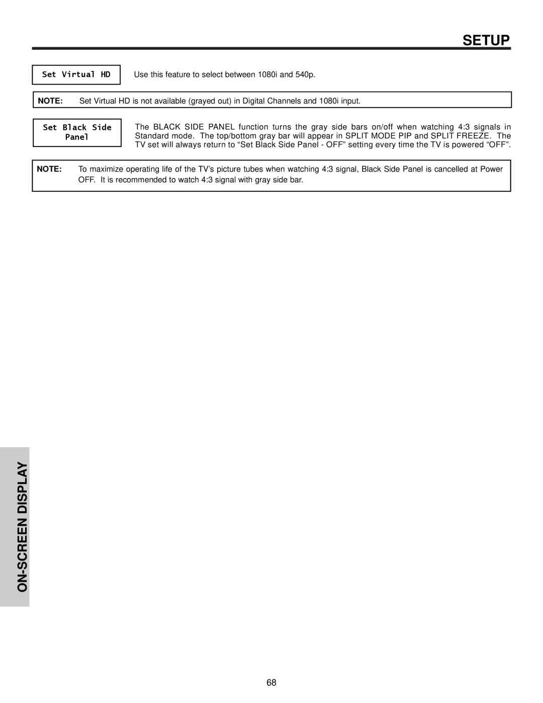 Hitachi 57S715, 51S715 important safety instructions Set Virtual HD, Set Black Side Panel 