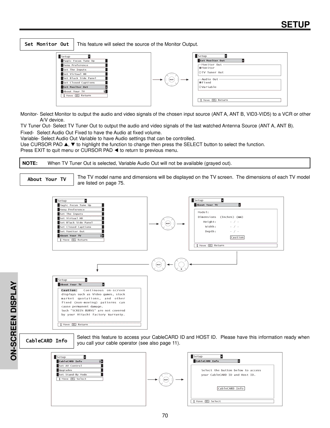 Hitachi 57S715, 51S715 important safety instructions Set Monitor Out, About Your TV, CableCARD Info 