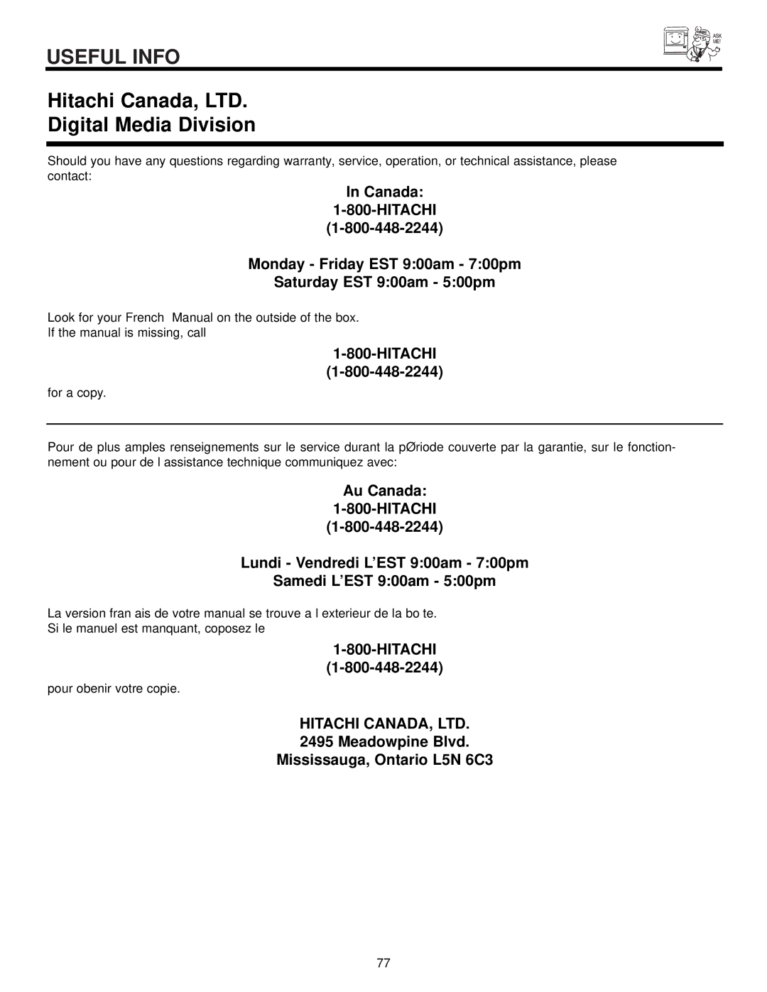 Hitachi 51S715, 57S715 important safety instructions Digital Media Division 