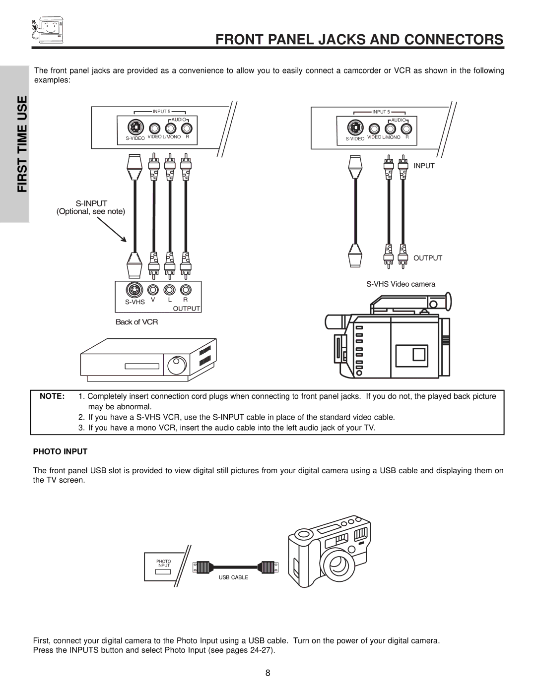 Hitachi 57S715, 51S715 important safety instructions Front Panel Jacks and Connectors 