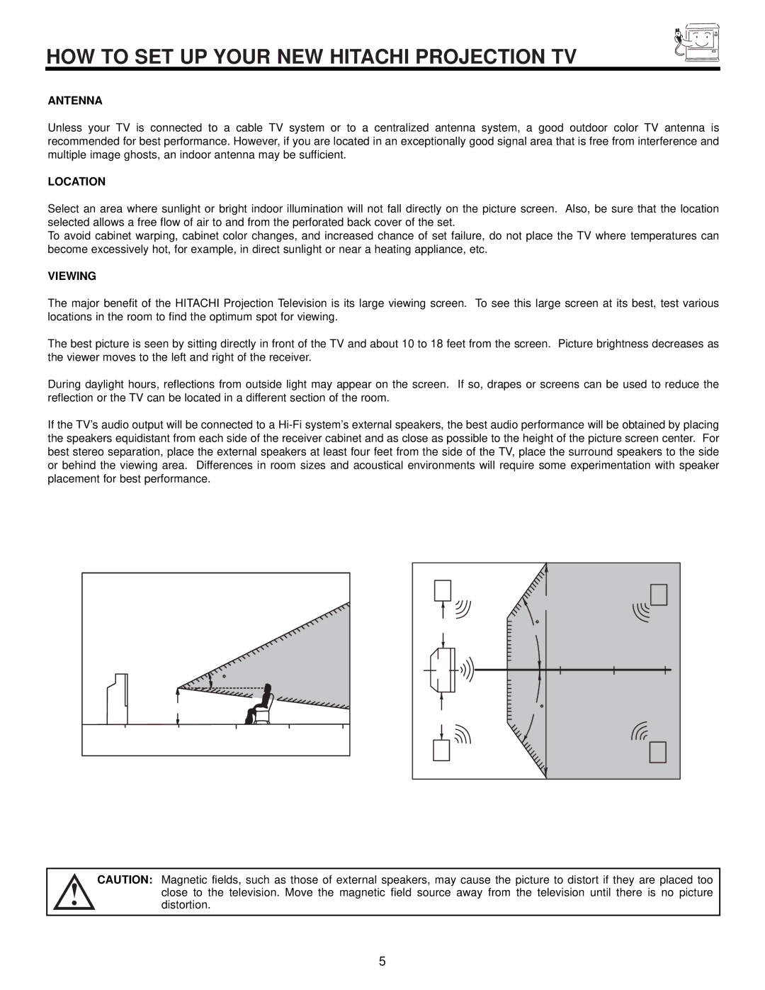 Hitachi 57SWX20B, 51SWX20B, 65TWX20B, 65SWX20B HOW to SET UP Your NEW Hitachi Projection TV, Antenna, Location, Viewing 