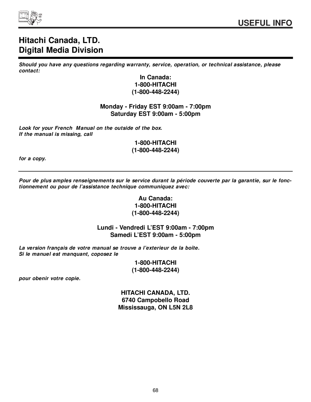 Hitachi 65SWX20B, 57SWX20B, 51SWX20B, 65TWX20B, 57TWX20B important safety instructions Digital Media Division 