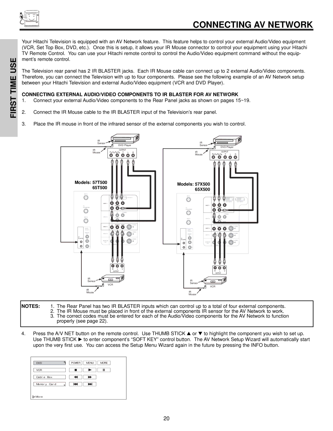 Hitachi 57T500A important safety instructions Connecting AV Network, ANT a 