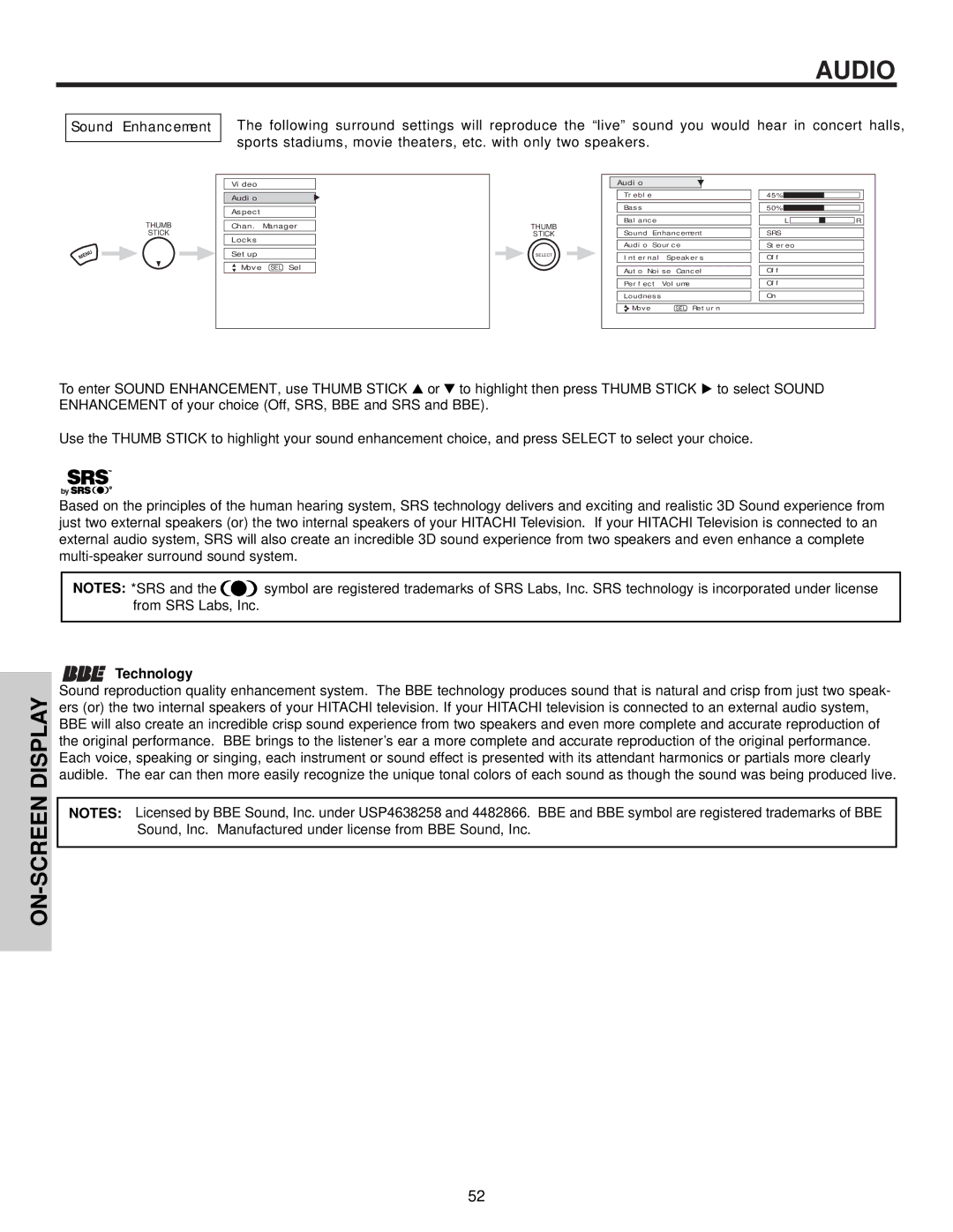 Hitachi 57T500A important safety instructions Sound Enhancement, Technology 