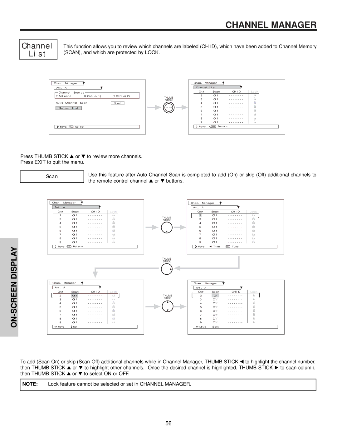 Hitachi 57T500A important safety instructions Channel List, Scan 