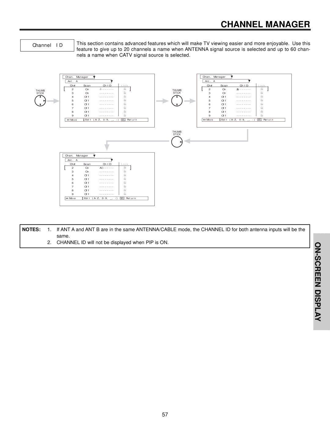 Hitachi 57T500A important safety instructions Channel Manager, Channel ID 