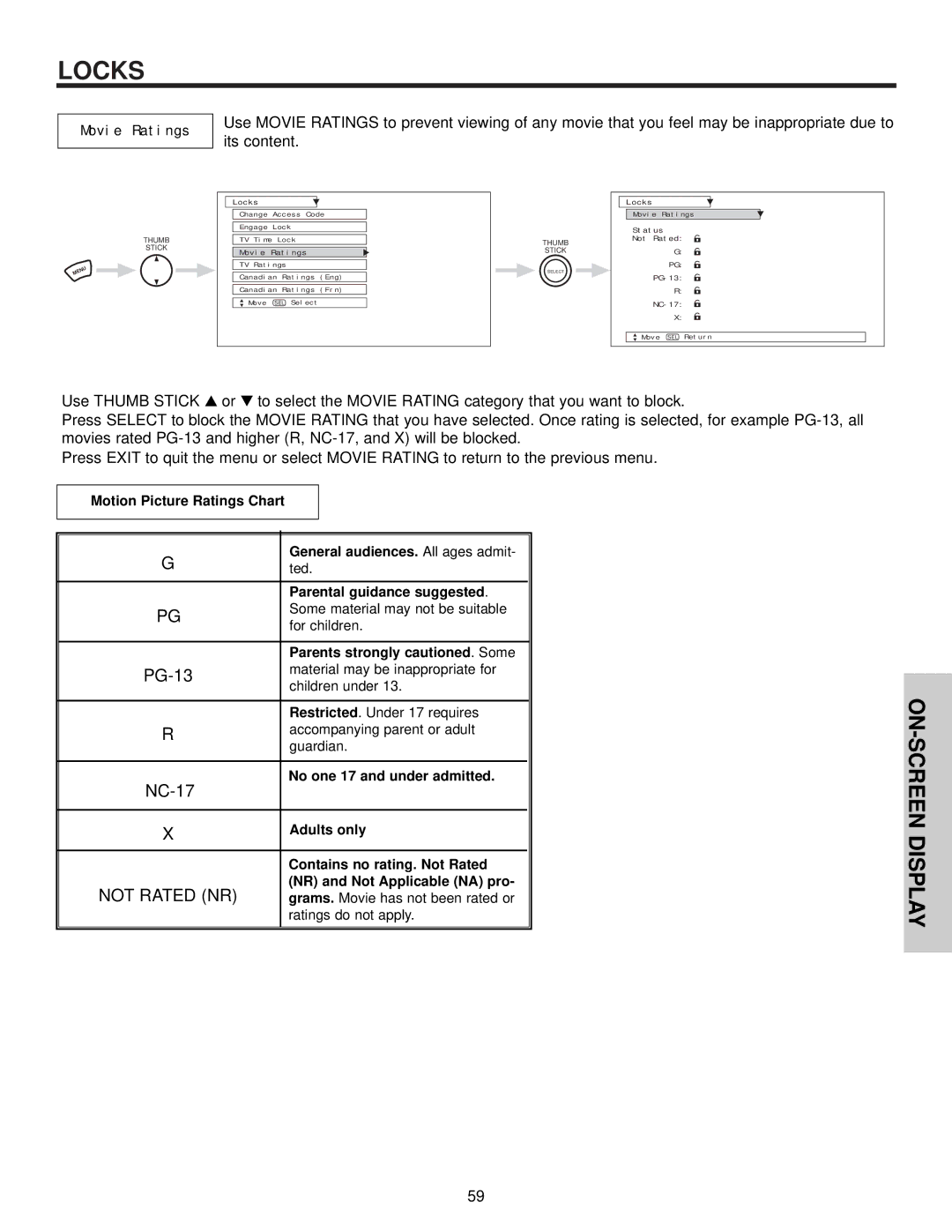 Hitachi 57T500A important safety instructions Movie Ratings 