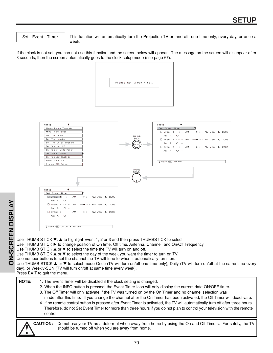 Hitachi 57T500A important safety instructions Display, Set Event Timer 