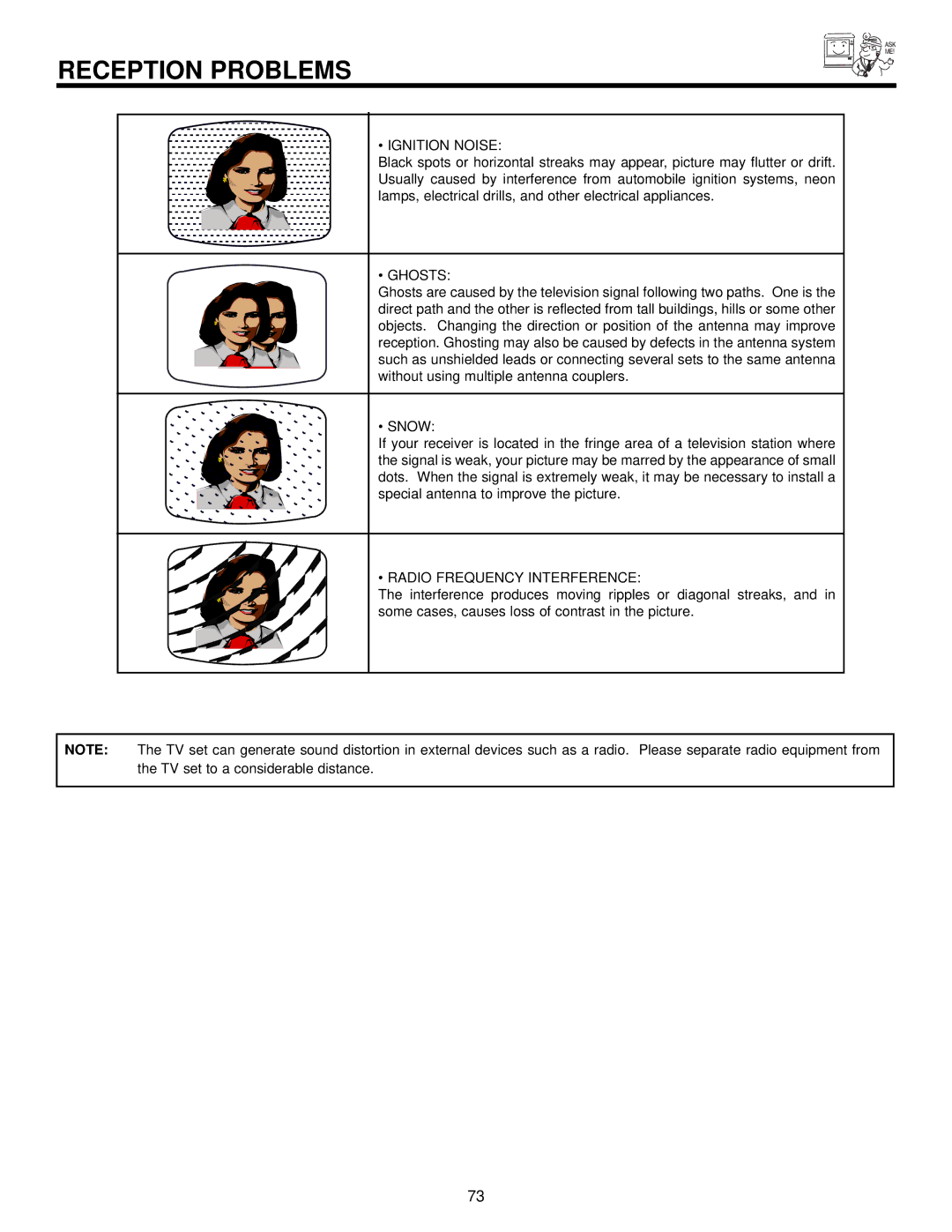 Hitachi 57T500A important safety instructions Reception Problems, Ignition Noise 