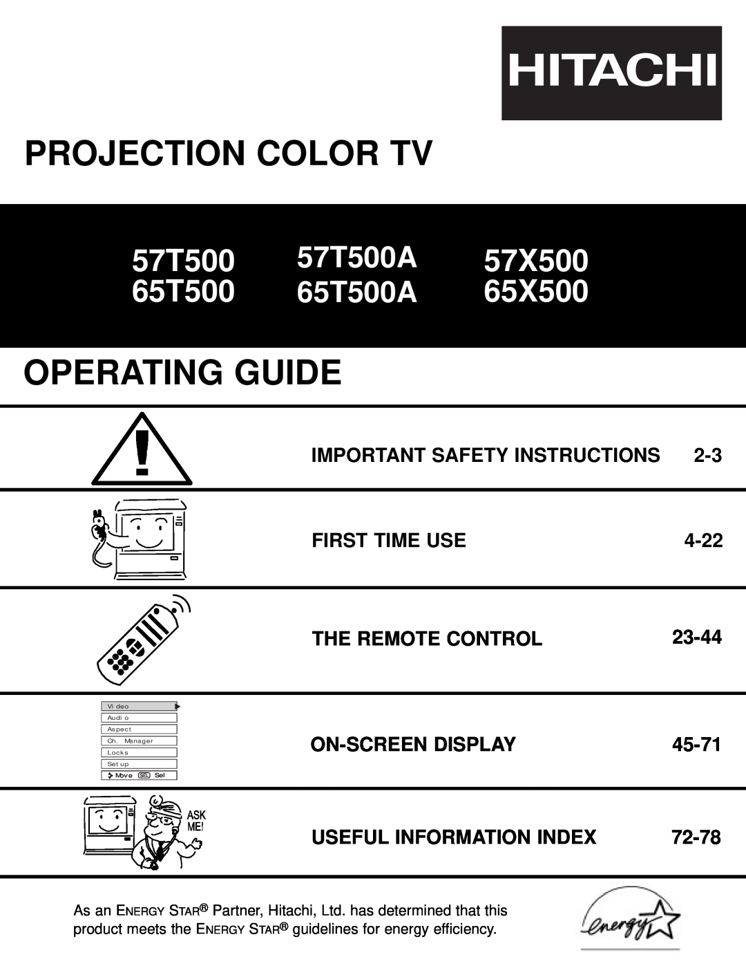 Hitachi 57T500A important safety instructions Important Safety Instructions, First Time Use, 4-22, The Remote Control 