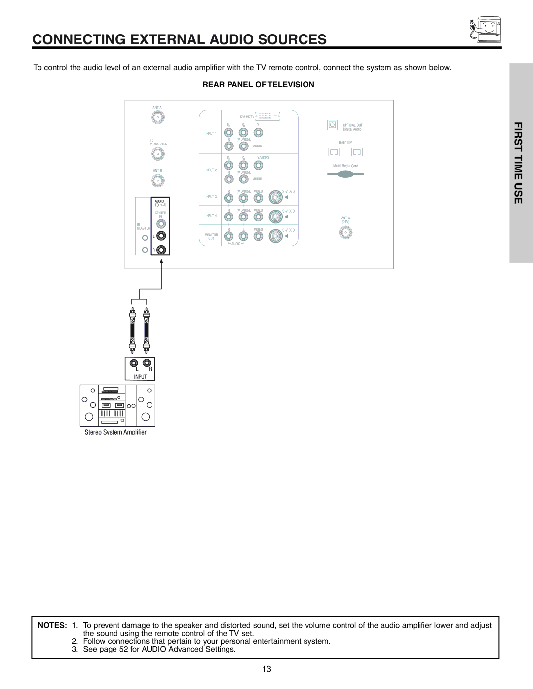 Hitachi 57T600 important safety instructions Connecting External Audio Sources, Rear Panel of Television 