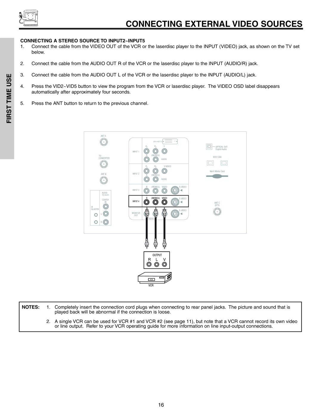 Hitachi 57T600 important safety instructions Connecting a Stereo Source to INPUT2~INPUT5 