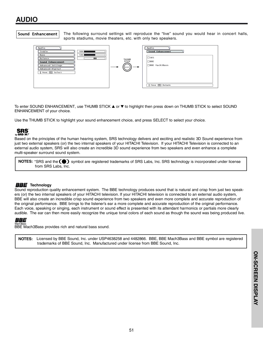 Hitachi 57T600 important safety instructions Sound Enhancement, Technology 