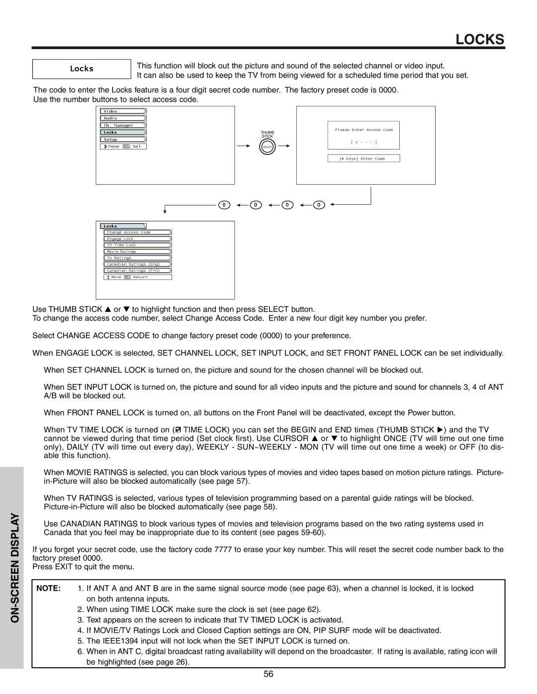 Hitachi 57T600 important safety instructions Locks 