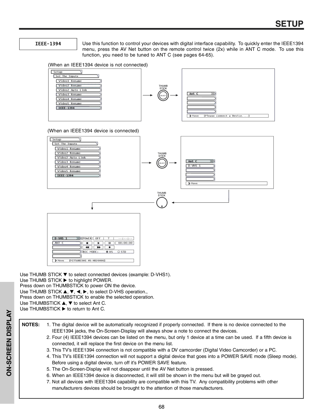 Hitachi 57T600 important safety instructions IEEE-1394 Ant C 