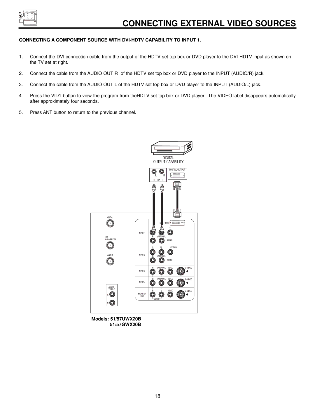 Hitachi 57UWX20B important safety instructions Digital Output Capability 