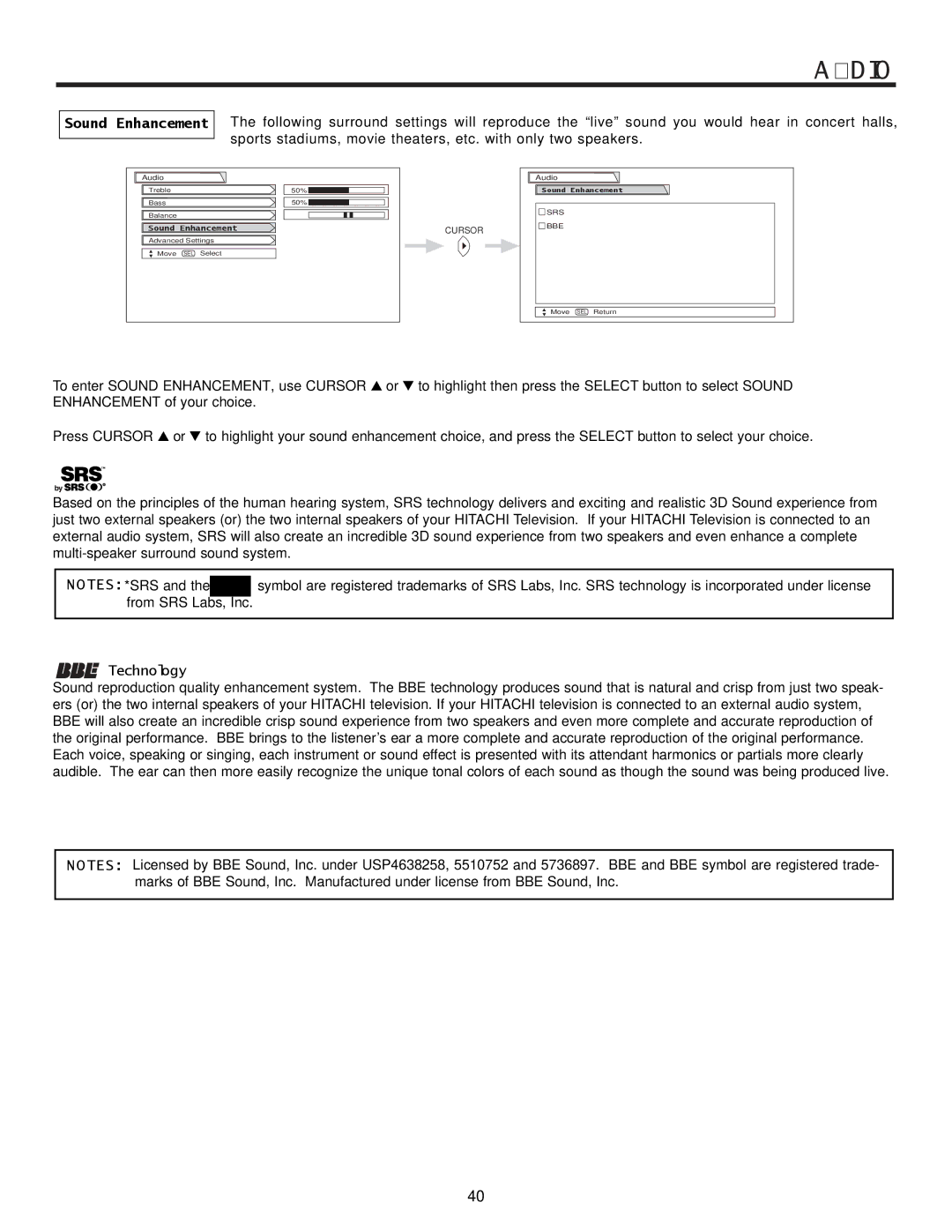 Hitachi 57UWX20B important safety instructions Sound Enhancement, Technology 