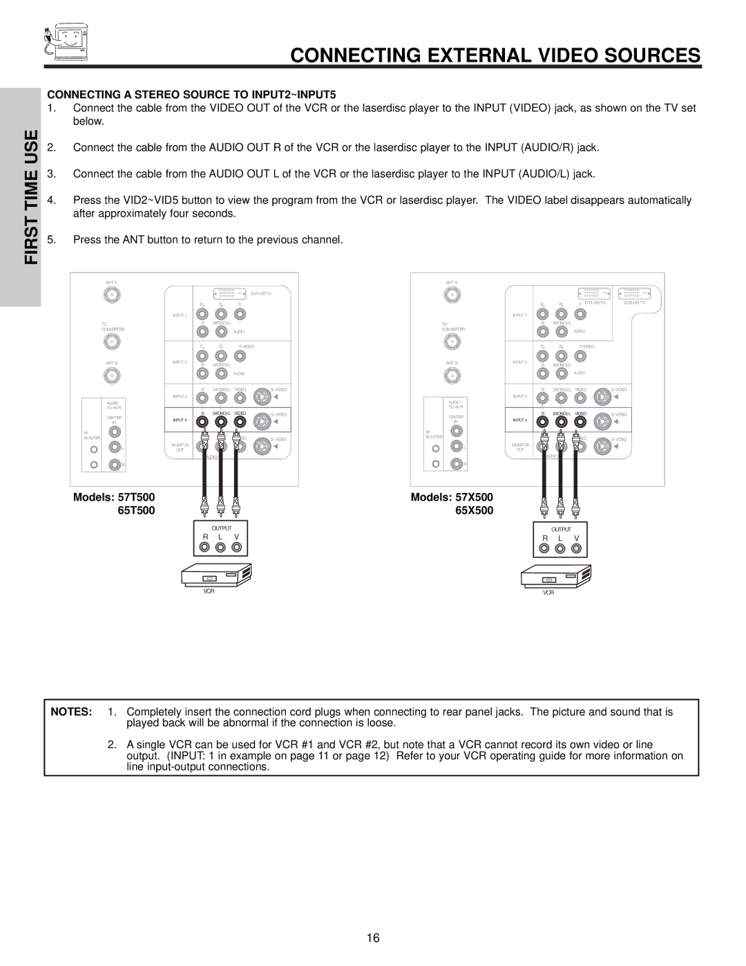 Hitachi 57X500 important safety instructions Connecting a Stereo Source to INPUT2~INPUT5 