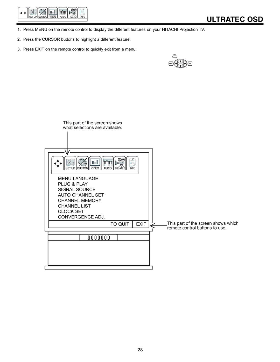 Hitachi 60EX01B, 50EX01B manual Ultratec OSD 