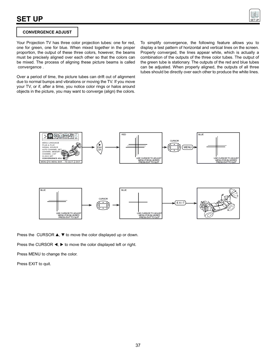 Hitachi 50EX01B, 60EX01B manual Convergence Adjust, Menu 