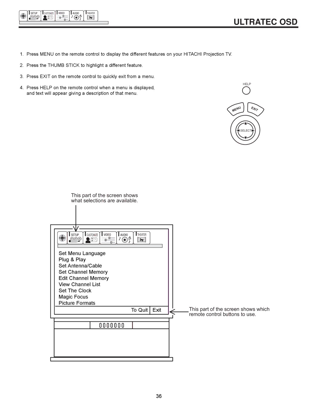 Hitachi 61UWX10B important safety instructions Ultratec OSD 