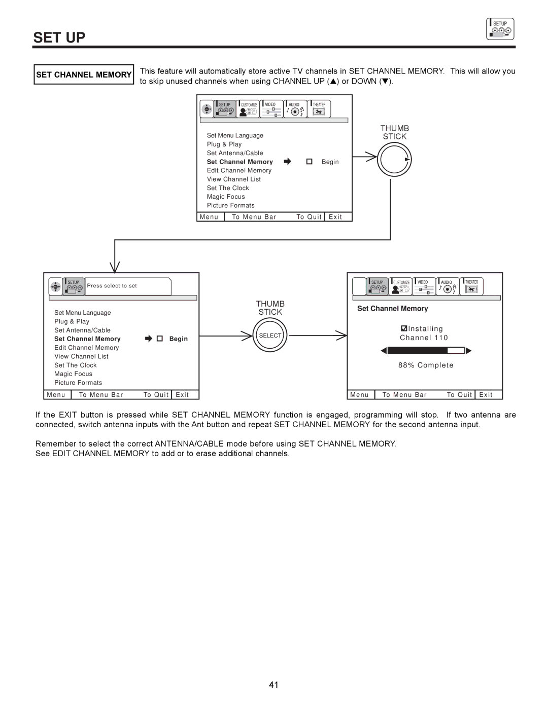 Hitachi 61UWX10B important safety instructions SET Channel Memory 