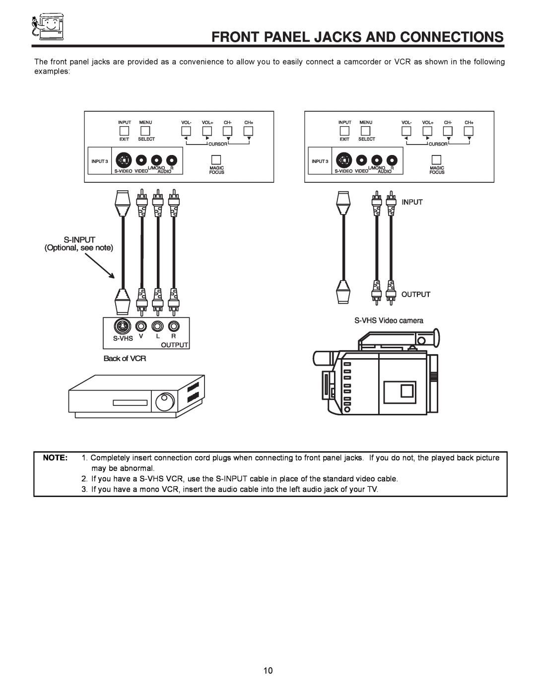 Hitachi 61UWX10B important safety instructions Front Panel Jacks And Connections 