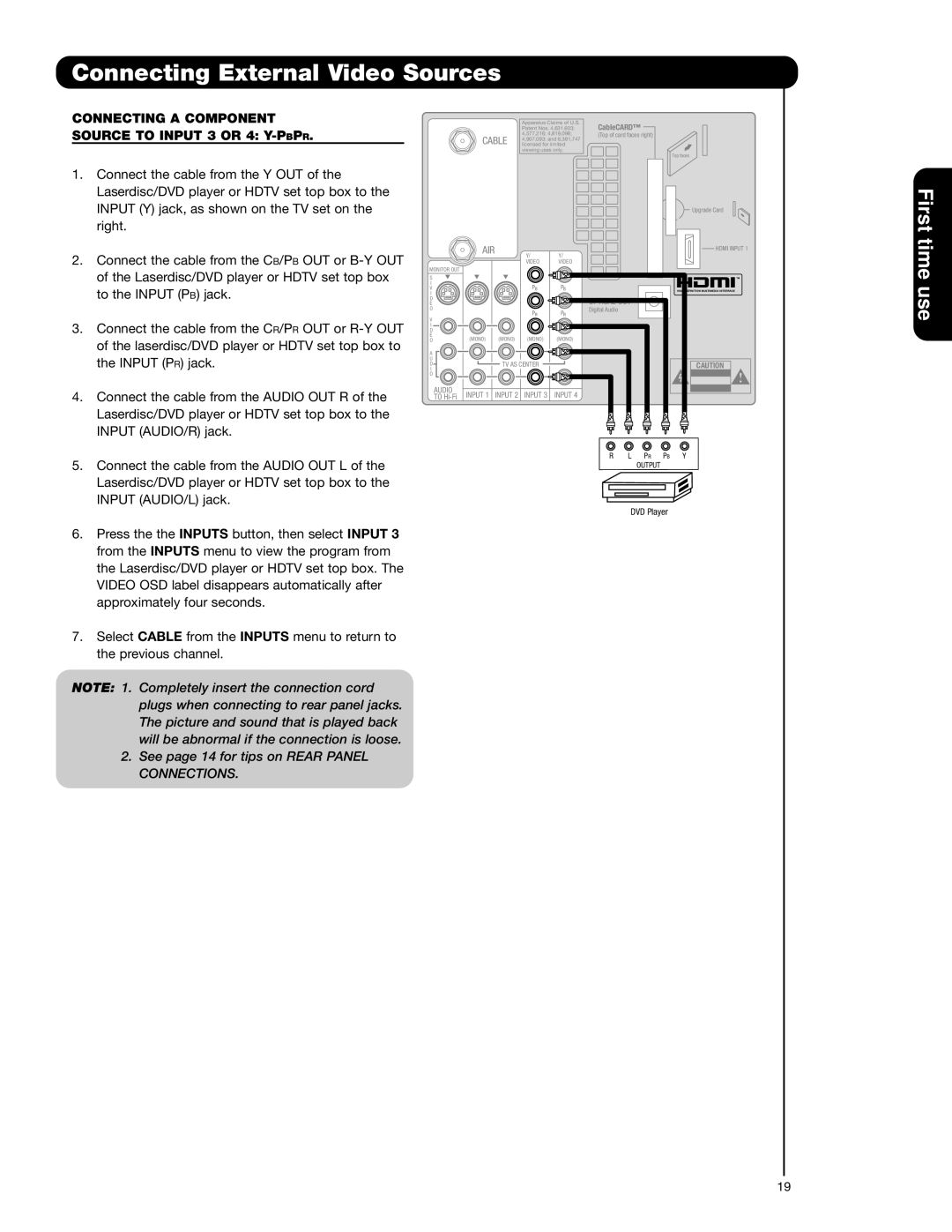 Hitachi 62VS69 important safety instructions Connecting a Component 