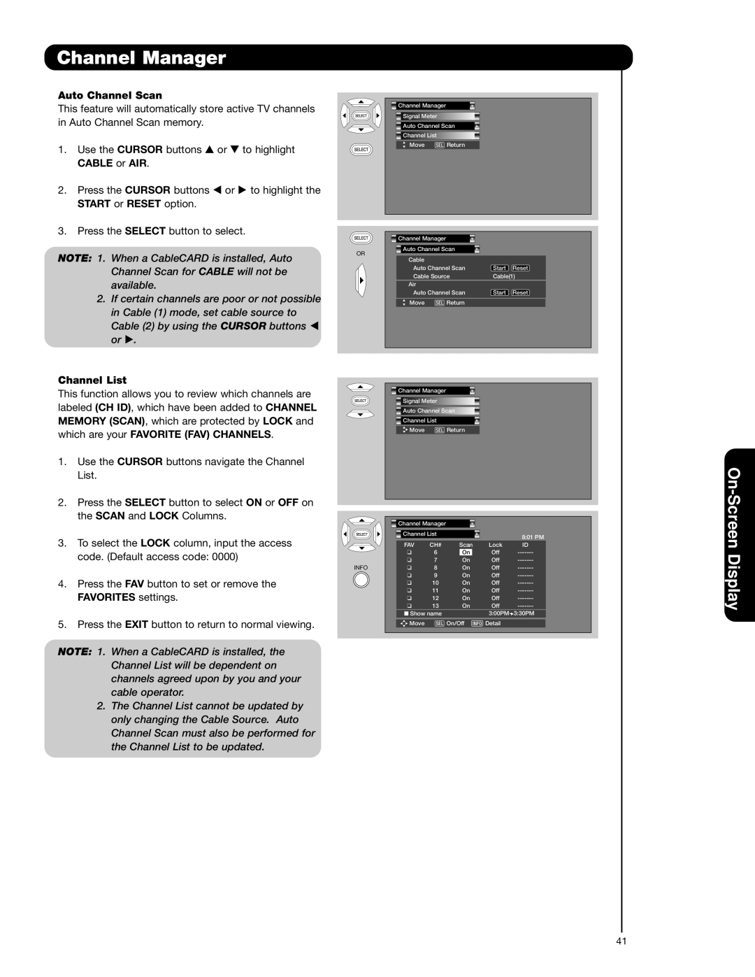 Hitachi 62VS69 Auto Channel Scan, Cable or AIR, Start or Reset option, Channel List, Which are your Favorite FAV Channels 