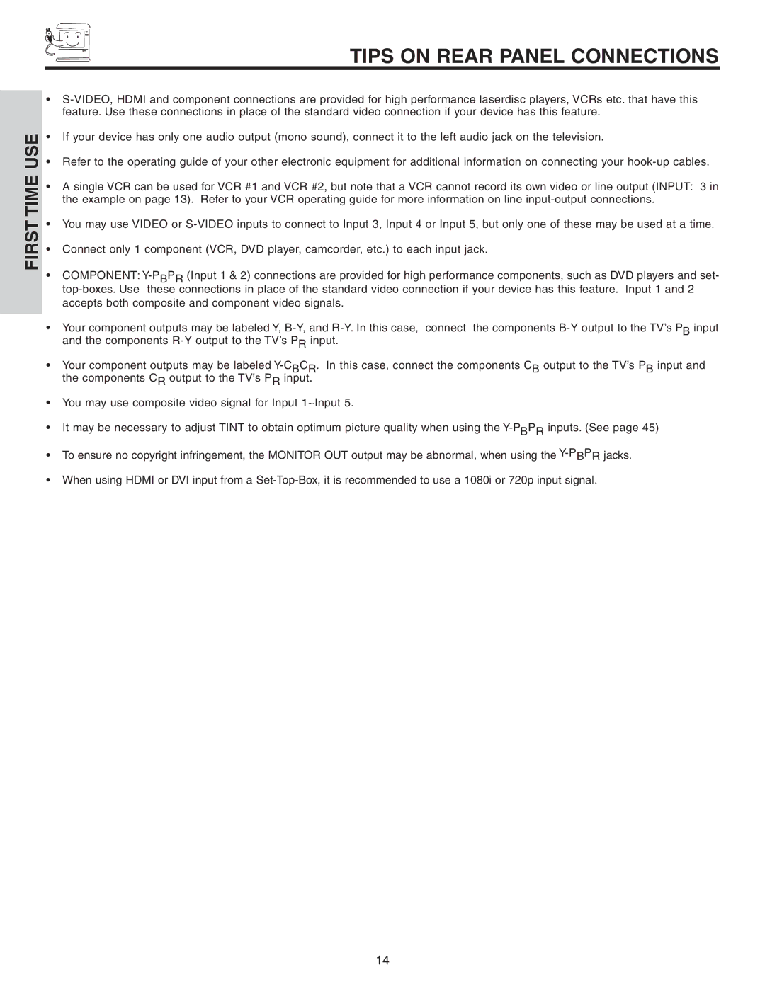 Hitachi 70VS810, 60VS810A important safety instructions Tips on Rear Panel Connections 