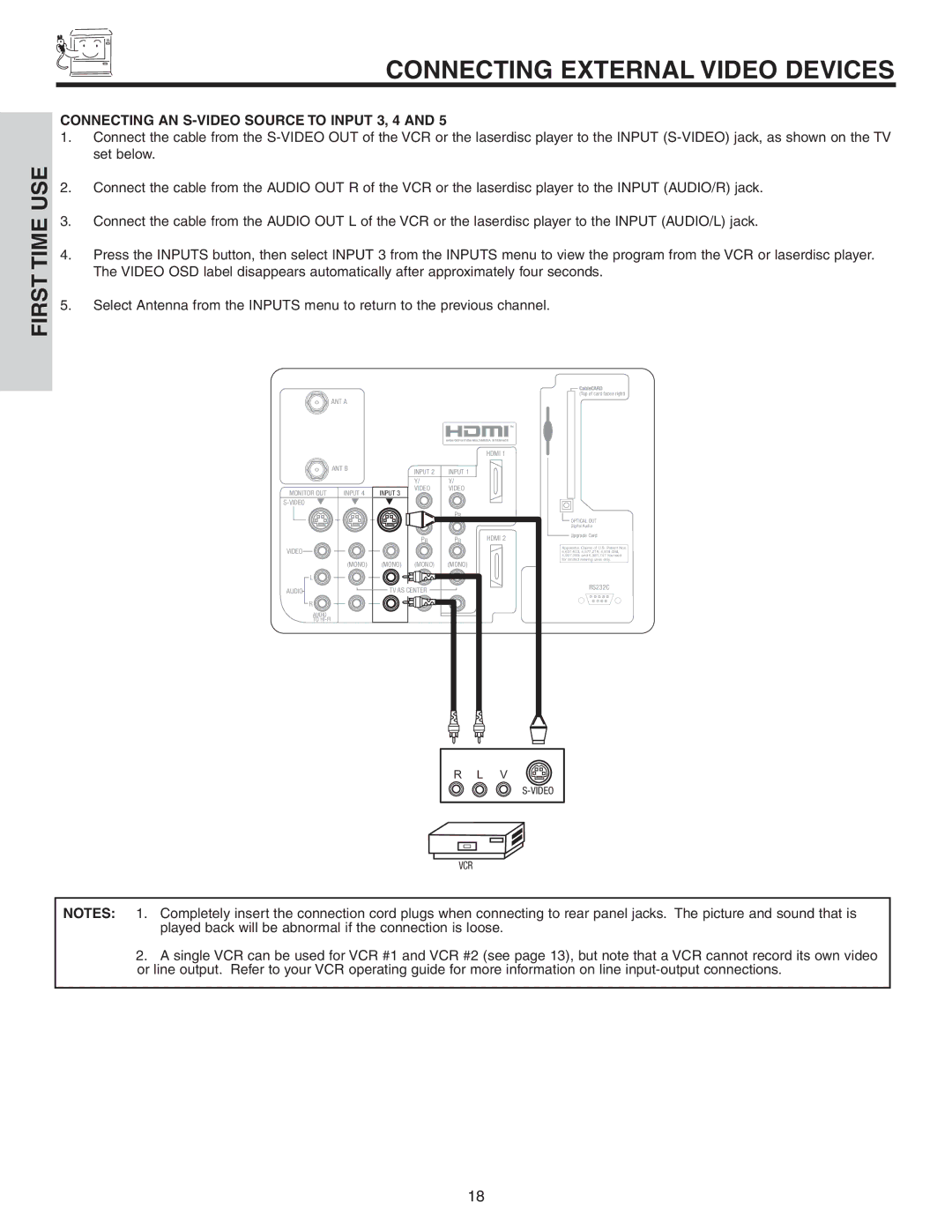 Hitachi 70VS810, 60VS810A important safety instructions Connecting AN S-VIDEO Source to Input 3, 4, Vcr 