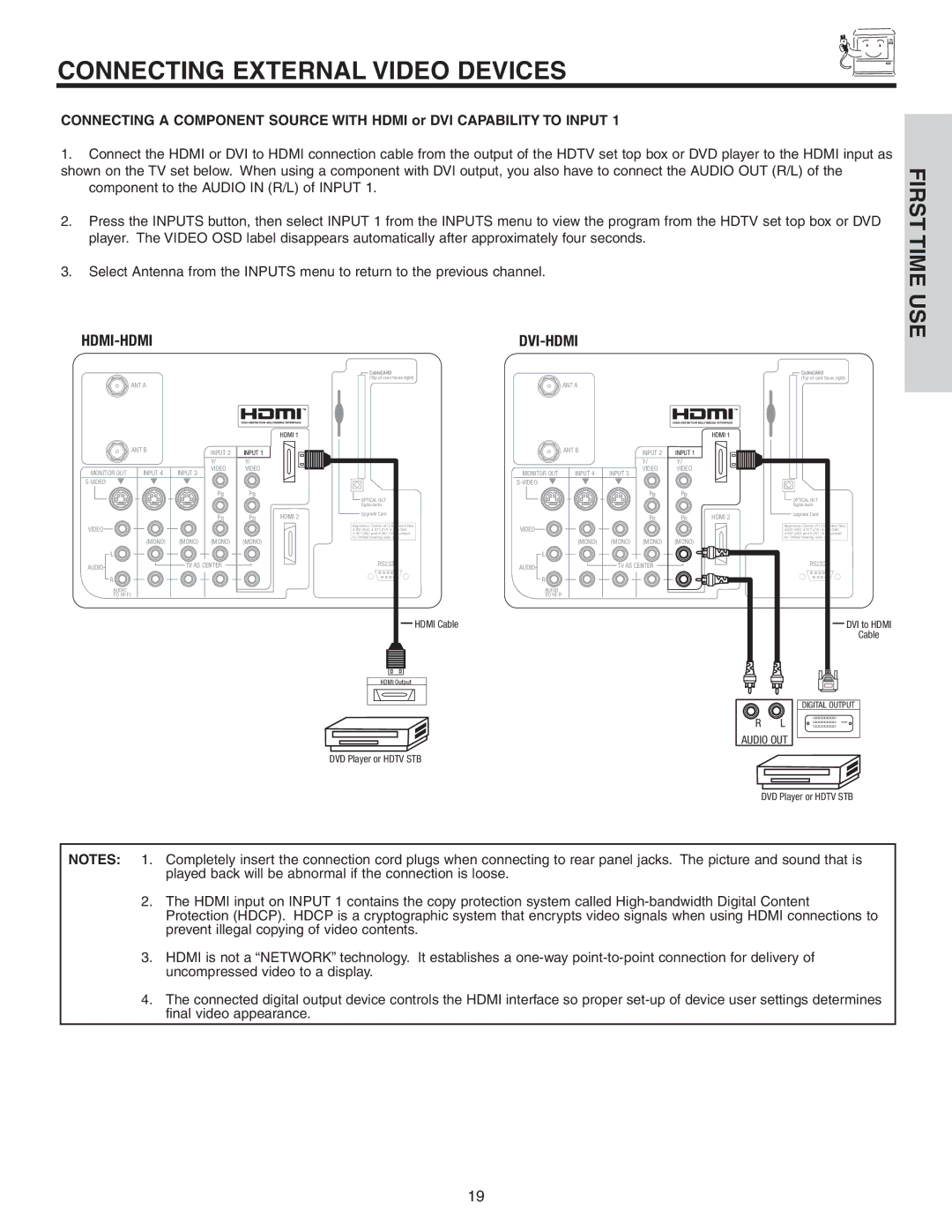 Hitachi 60VS810A, 70VS810 important safety instructions Hdmi-Hdmi 