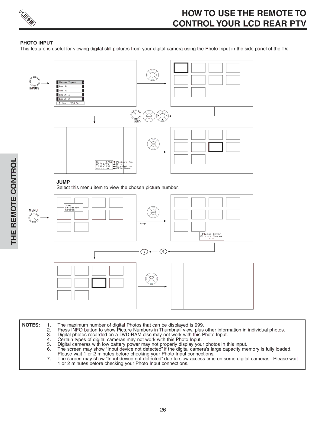 Hitachi 70VS810, 60VS810A important safety instructions Photo Input, Jump 