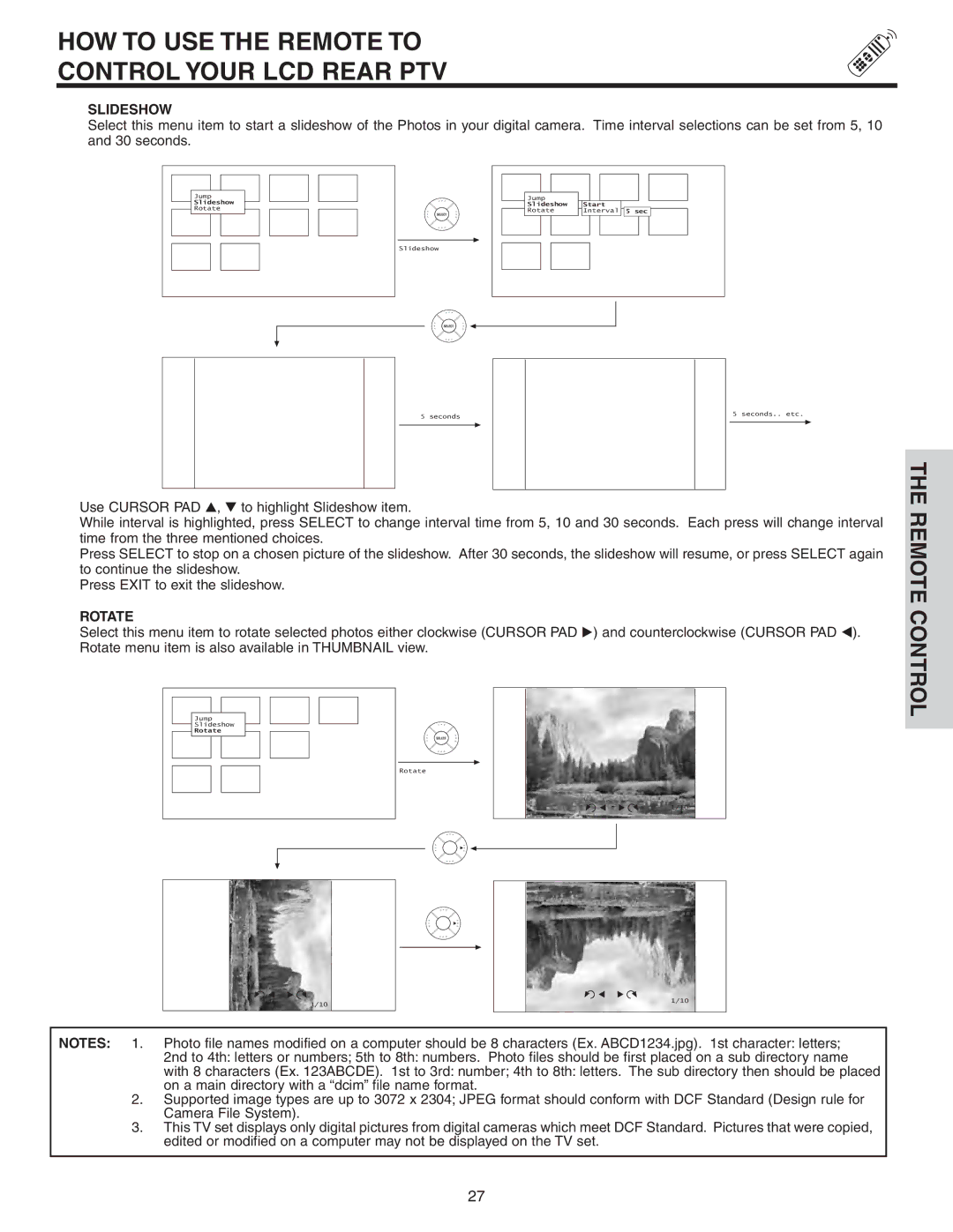 Hitachi 60VS810A, 70VS810 important safety instructions Slideshow, Rotate 