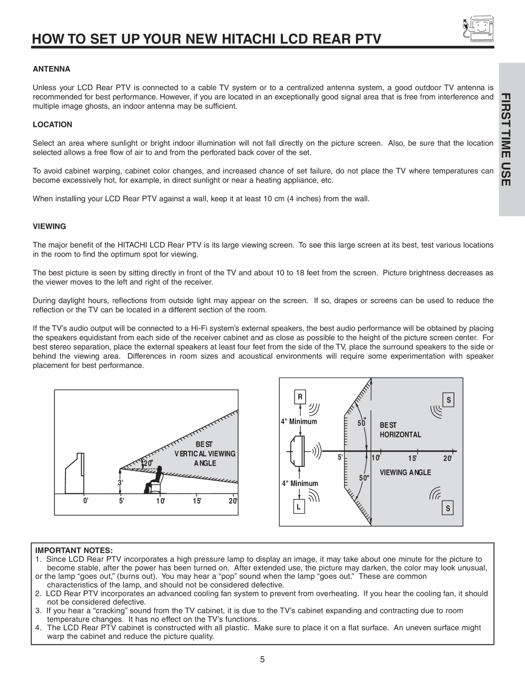 Hitachi 60VS810A, 70VS810 important safety instructions HOW to SET UP Your NEW Hitachi LCD Rear PTV 