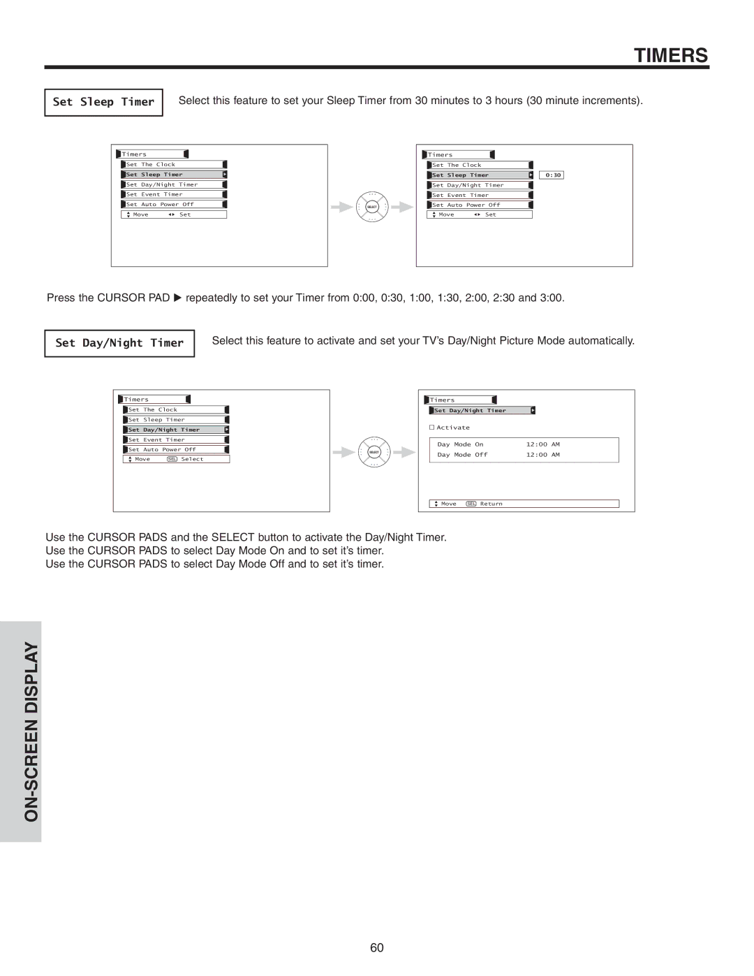 Hitachi 70VS810, 60VS810A important safety instructions Set Sleep Timer, Set Day/Night Timer 