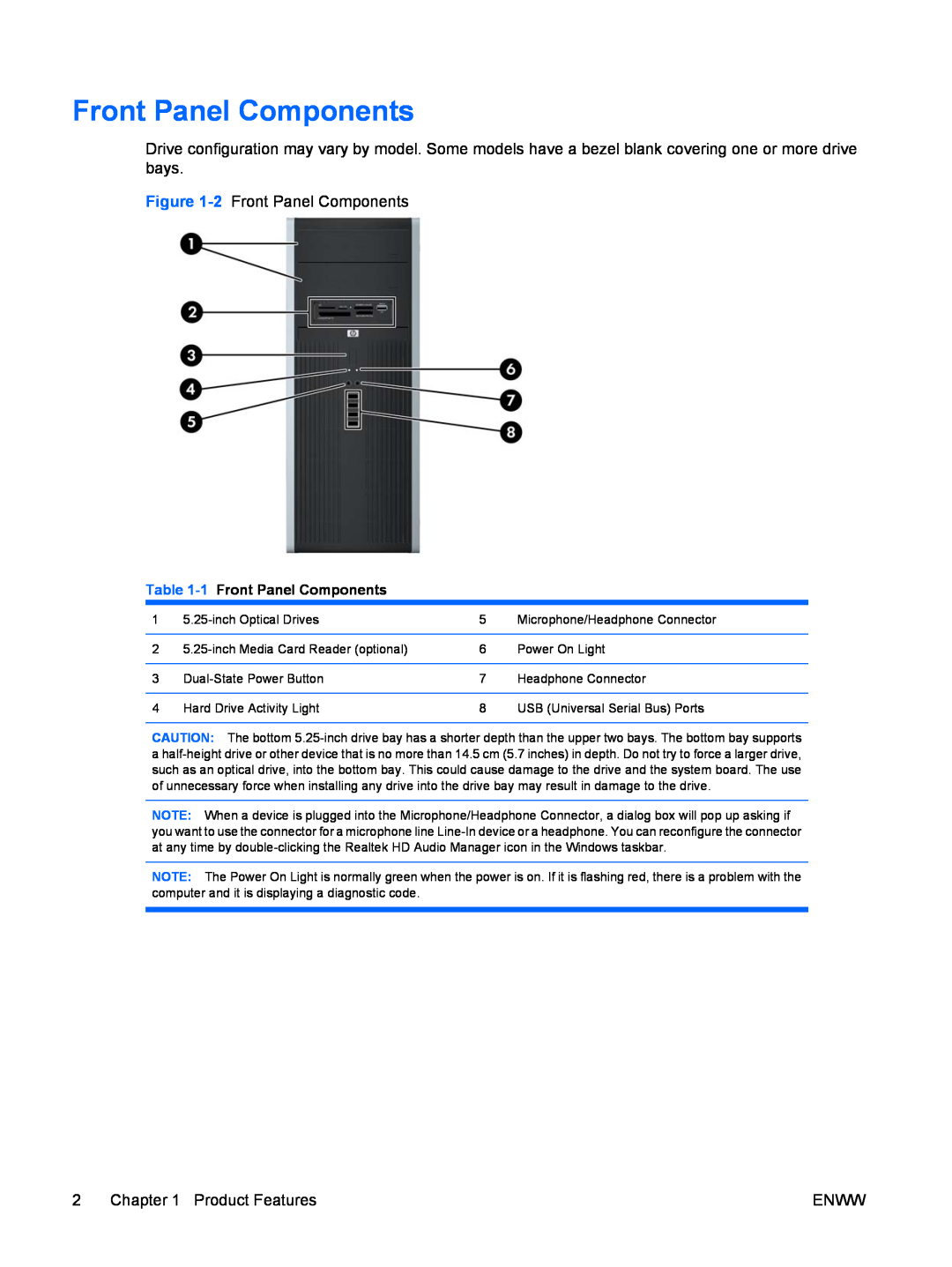 Hitachi 8000 Elite manual 2 Front Panel Components, Product Features, Enww, 1 Front Panel Components 