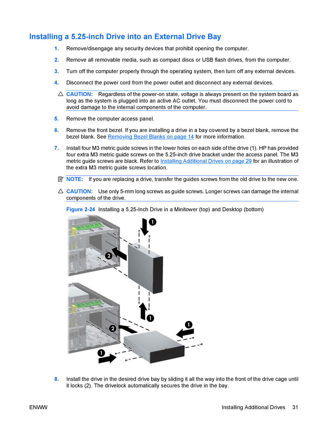 Hitachi 8000 Elite manual Installing a 5.25-inch Drive into an External Drive Bay 