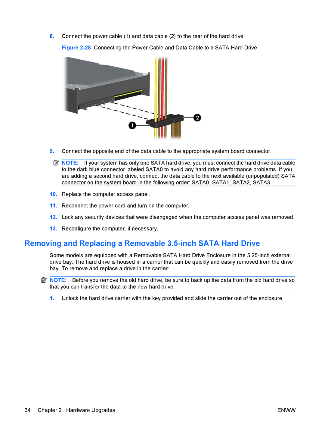 Hitachi 8000 Elite manual Removing and Replacing a Removable 3.5-inch Sata Hard Drive 