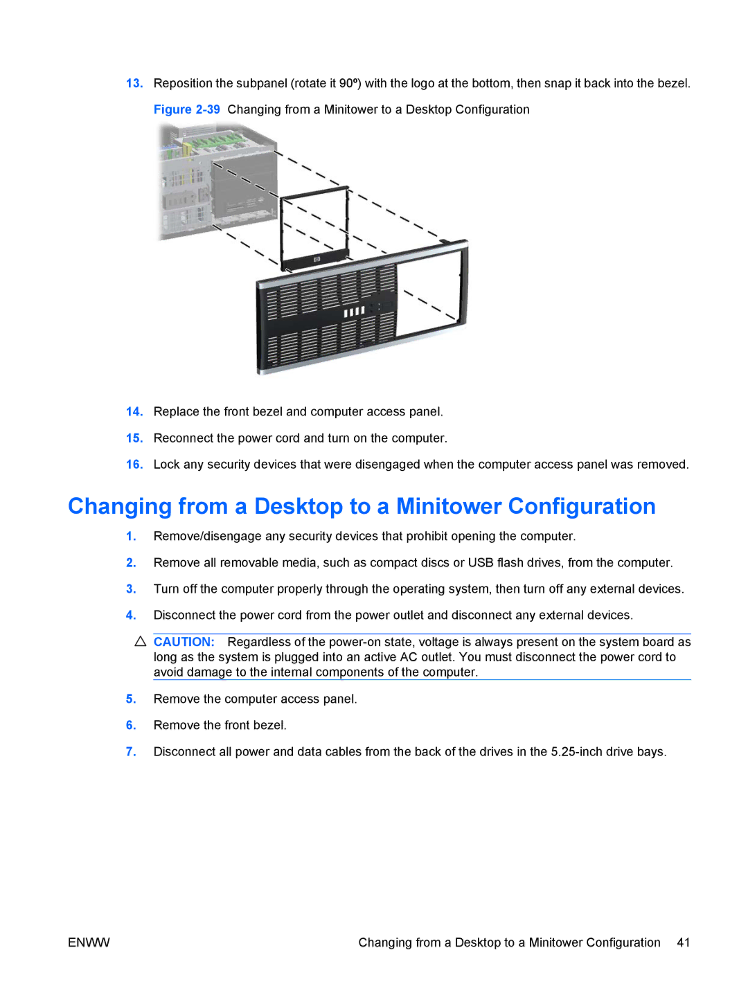 Hitachi 8000 Elite manual Changing from a Desktop to a Minitower Configuration 