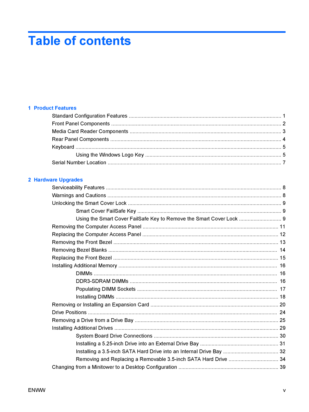 Hitachi 8000 Elite manual Table of contents 