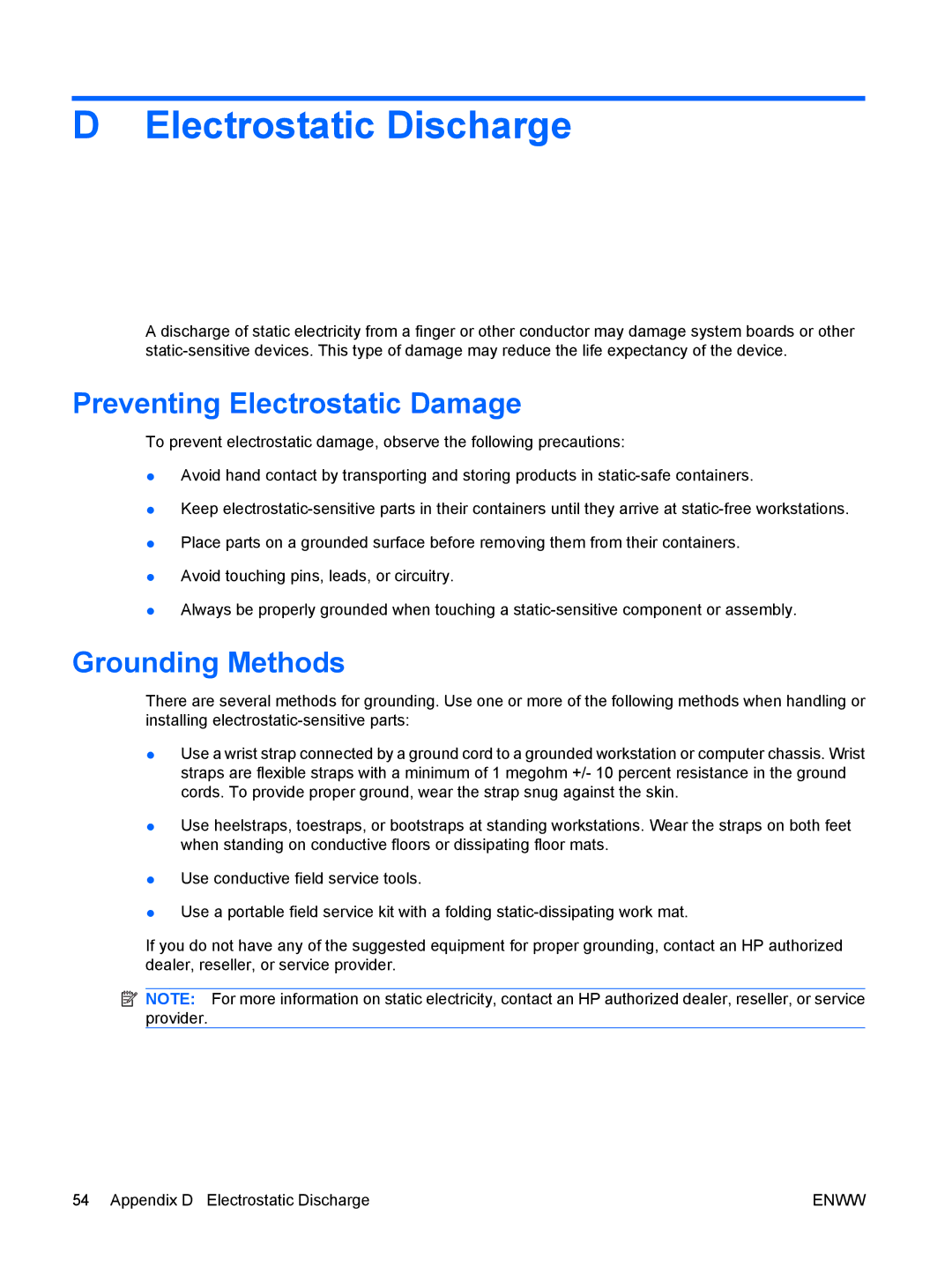 Hitachi 8000 Elite manual Electrostatic Discharge, Preventing Electrostatic Damage, Grounding Methods 