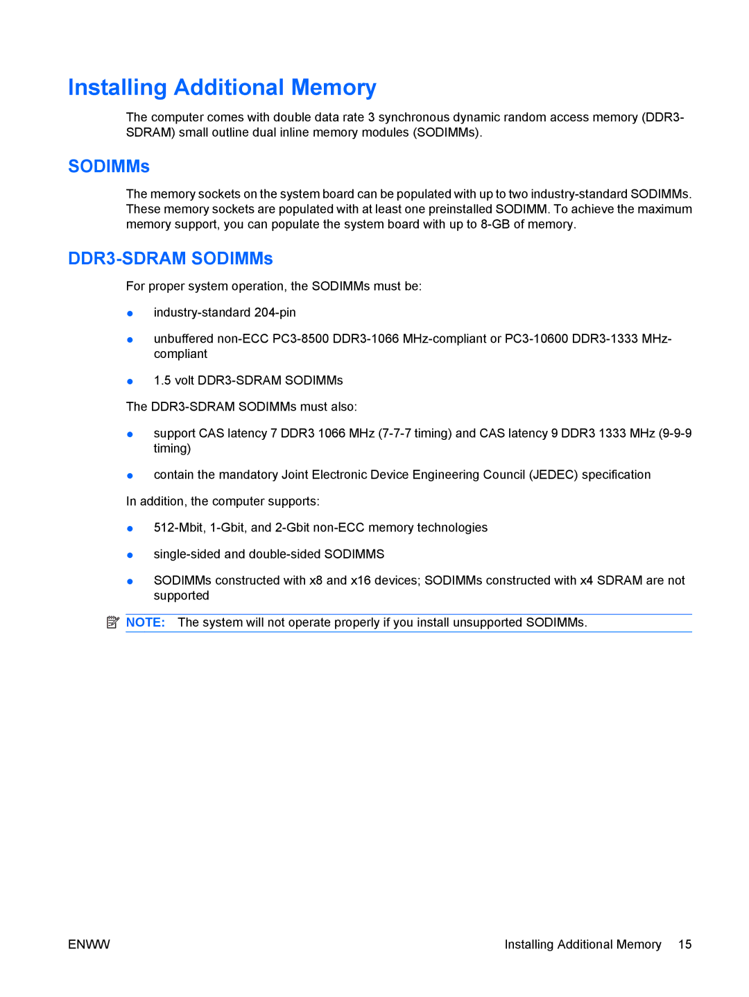 Hitachi 8000 manual Installing Additional Memory, DDR3-SDRAM SODIMMs 