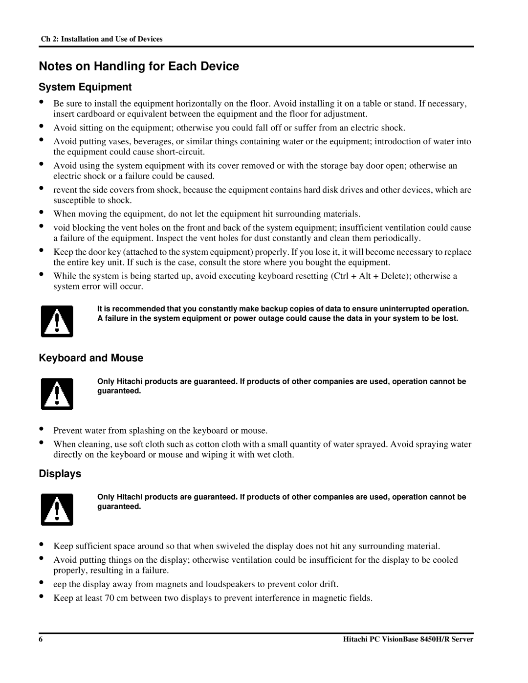 Hitachi 8450H/R manual System Equipment, Keyboard and Mouse, Displays 