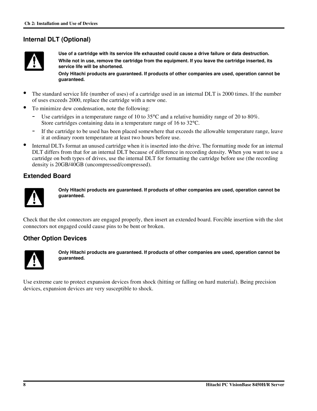 Hitachi 8450H/R manual Internal DLT Optional, Extended Board, Other Option Devices 