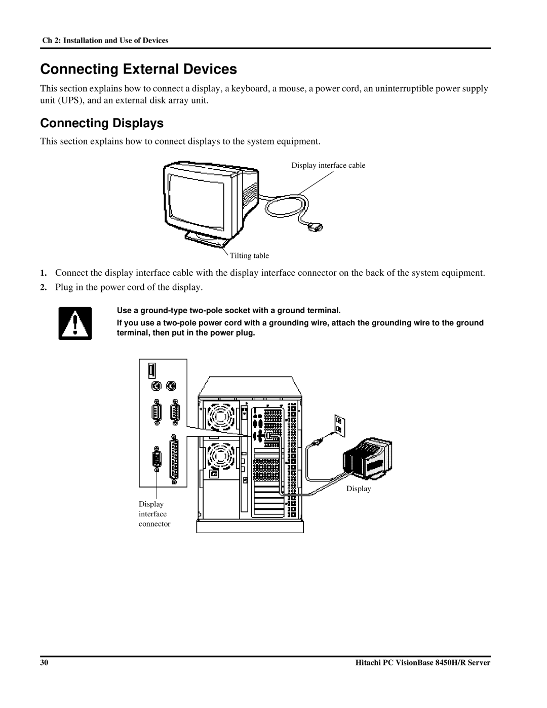 Hitachi 8450H/R manual Connecting External Devices, Connecting Displays 