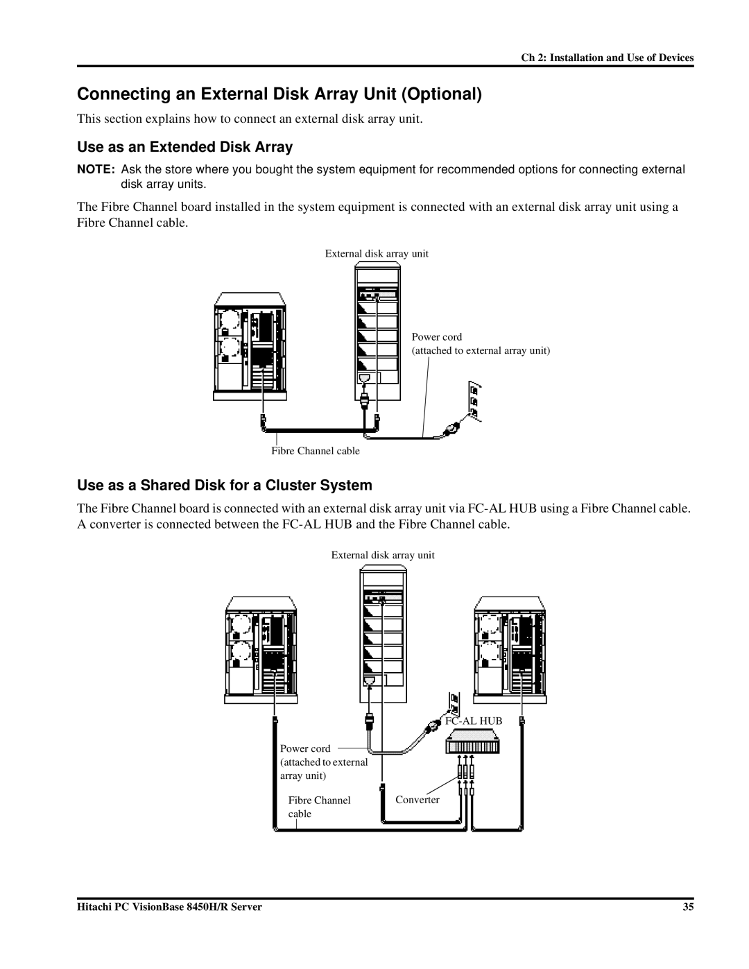 Hitachi 8450H/R manual Connecting an External Disk Array Unit Optional, Use as an Extended Disk Array 